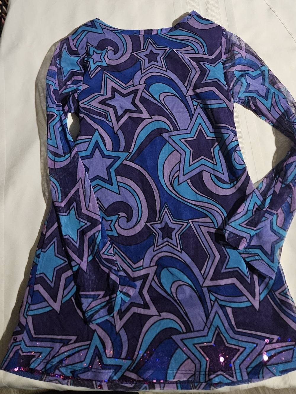Justice Girls Purple and Teal Star-Print Long Sleeve Top